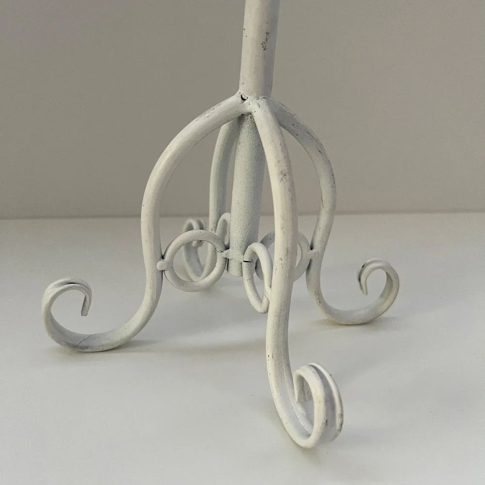 White Metal Tabletop Vanity Mirror With Adjustable Swivel Tilt & Scroll Base